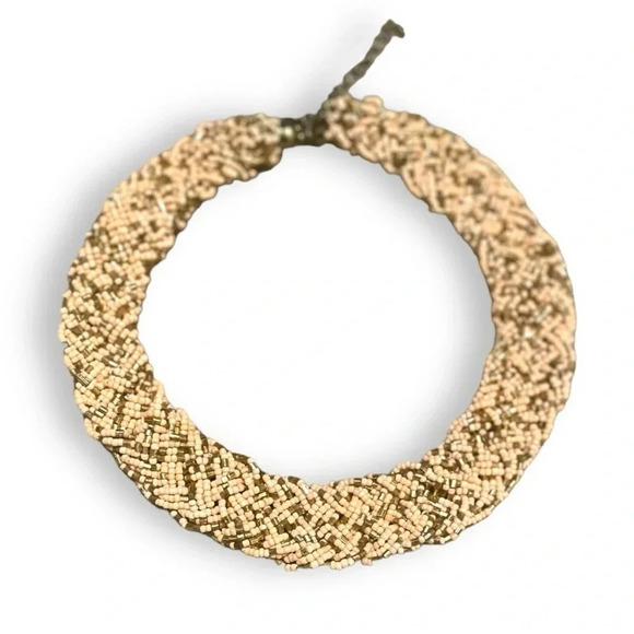 Vintage Chunky Braided Seed Bead Necklace w/ Chain Clasp - Retro Jewelry - Picture 6 of 12